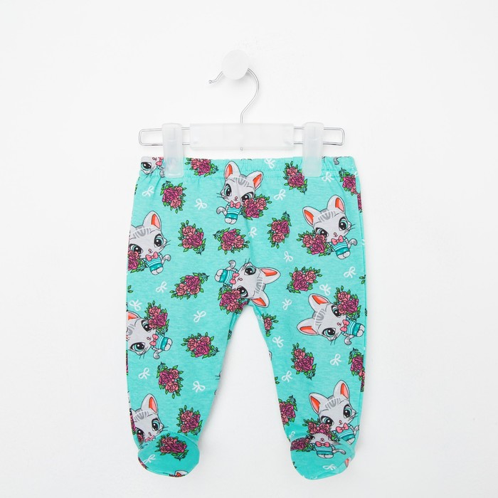 Ползунки детские цвет мята/кошечки, рост 68 см
