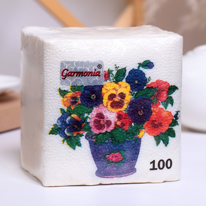 Салфетки бумажные, Гармония цвета, многоцветие "Анютины глазки" 100 л