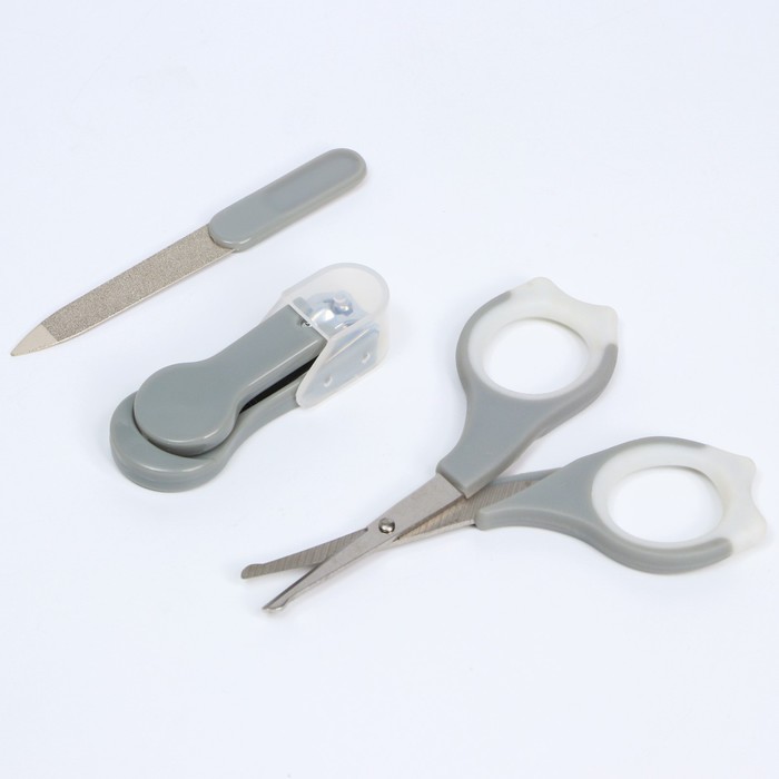 Детский маникюрный набор (ножницы, книпсер, пилка), цвет серый