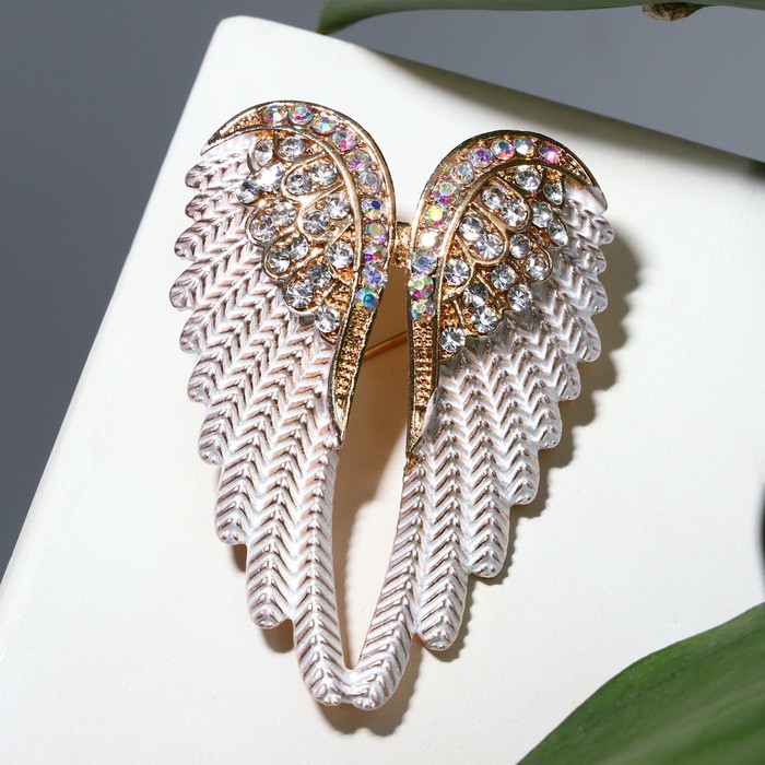Брошь «Крылья ангела», цвет радужно-белый в золоте женская дизайнерская брошь крылья ангела с кристаллами