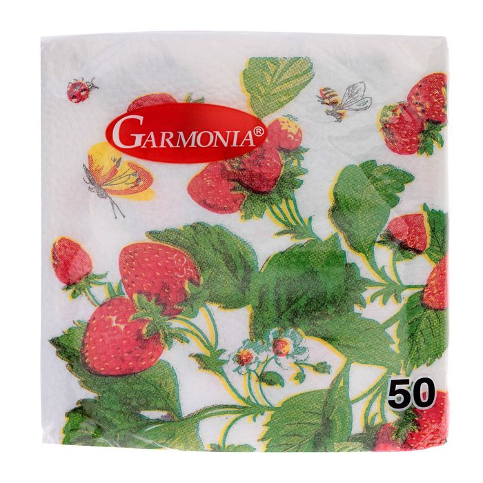 Салфетки бумажные, Гармония цвета, многоцветие "ЗЕМЛЯНИКА" 50 л