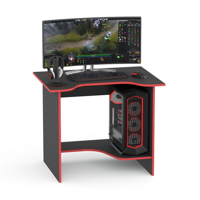 фото Компьютерный стол «кст-03», 900 × 670 × 740 мм, цвет чёрный / красная кромка сокол