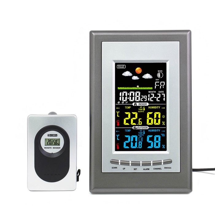 Часы электронные настольные, с метеостанцией, беспроводным внешним датчиком настольные часы с метеостанцией uniel utv 63