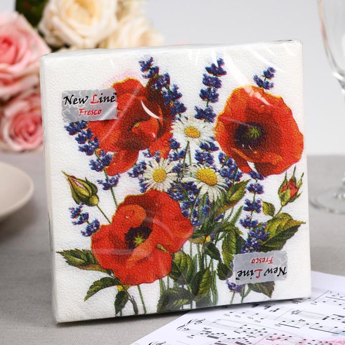 Салфетки бумажные New line FRESCO Ромашки и маки 2-слоя 20 листов 33*33