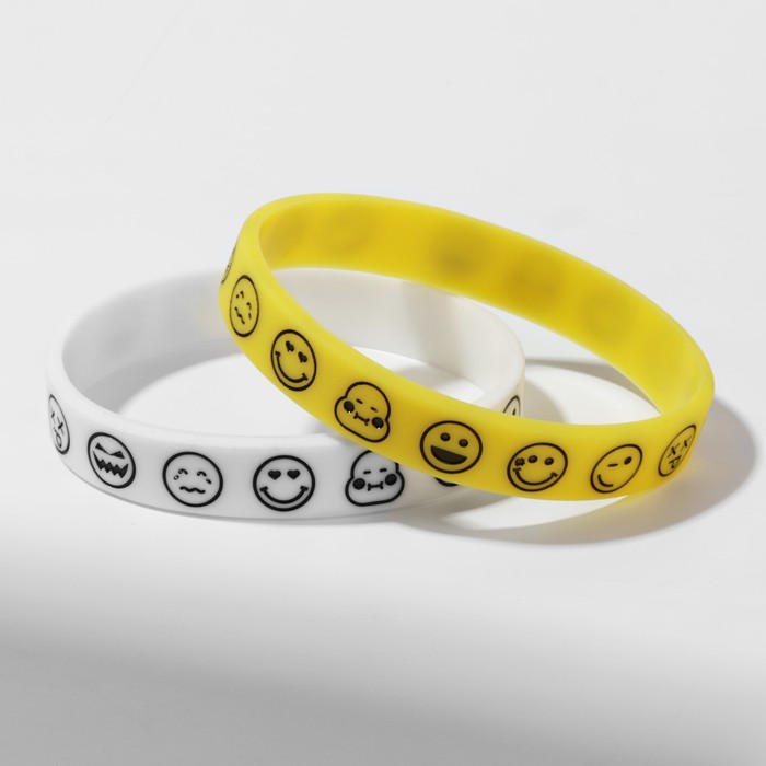 фото Силиконовый браслет "смайл", набор 2 шт, цвет бело-жёлтый, 6,5см queen fair