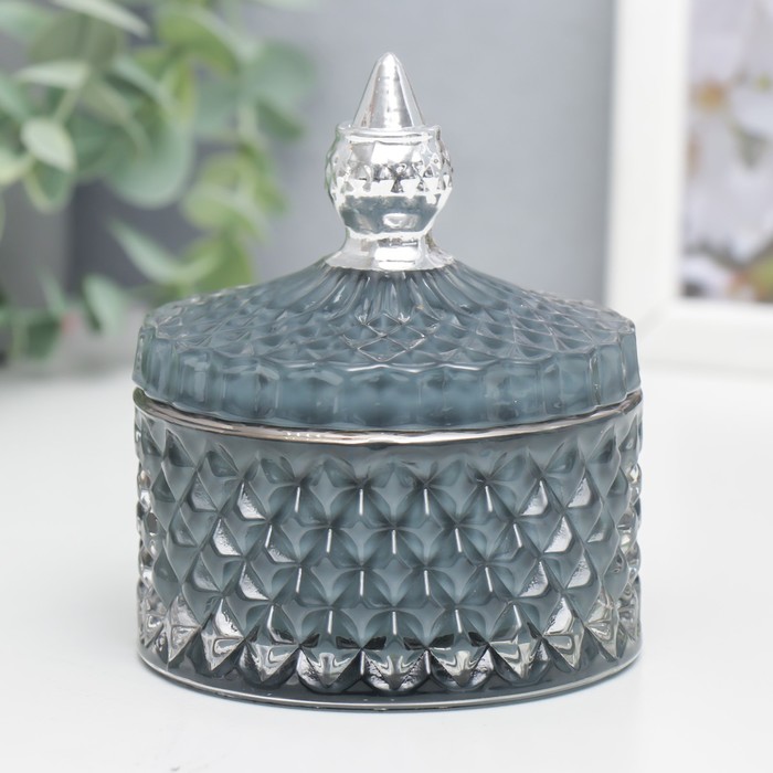 Шкатулка стекло Ромбы и купол серый с серебром 11х8,5х8,5 см