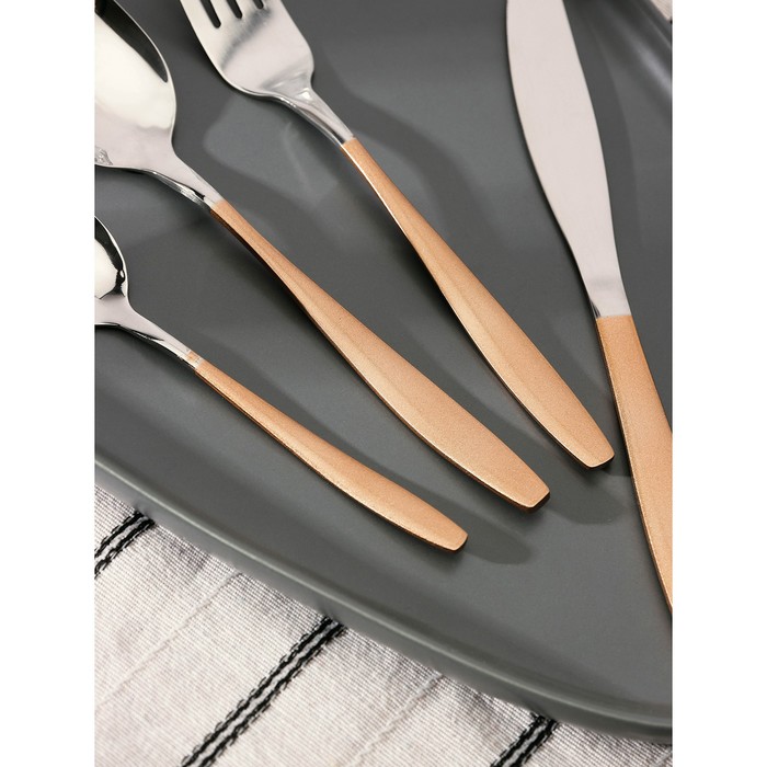 фото Набор столовых приборов из нержавеющей стали magistro temptation, 24 предмета, картонная коробка, цвет ручки золотой, цвет металла серебряный