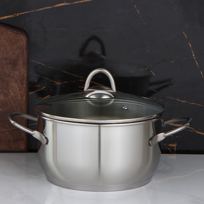 Кастрюля «Классика-Прима», 3 л, d=20 см, капсульное дно, стеклянная крышка, с теплораспределительным слоем