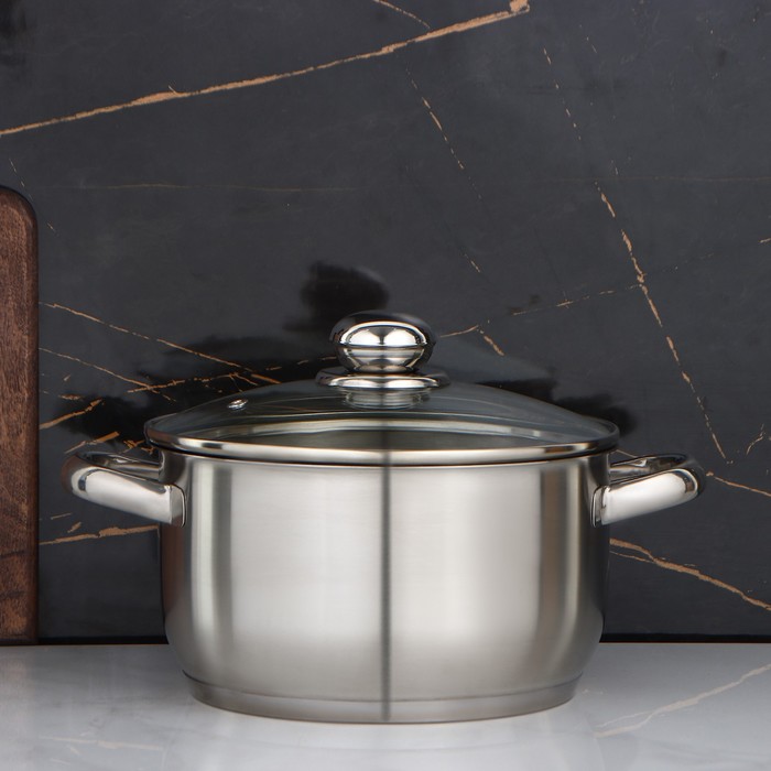 Кастрюля «Славяна», 3 л, d=20 см, капсульное дно, стеклянная крышка, с теплораспределительным слоем