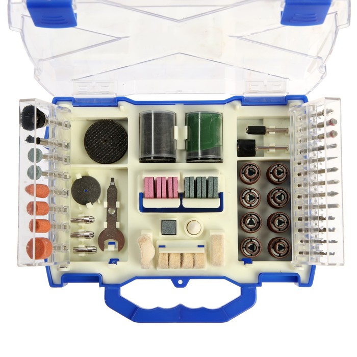 Набор мини-насадок для гравера ТУНДРА, круги, щетки, шарошки, диски, паста, 3.2 мм, 100 шт. 710747