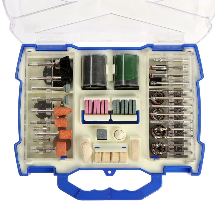 Набор мини-насадок для гравера ТУНДРА, круги, щетки, шарошки, диски, паста, 3.2 мм, 100 шт. 710747