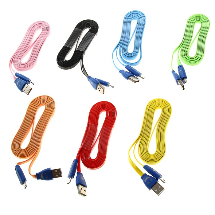 Провод для зарядки и передачи данных USB - microUSB (для сот.тел.) Luazon, 1 м, смайлик МИКС
