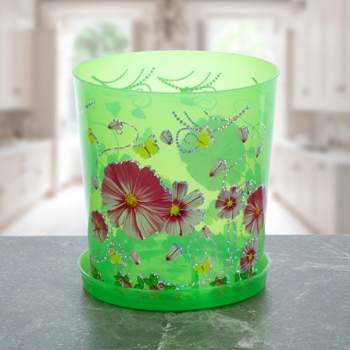 Горшок для орхидей 1,8 л "Камилла", поддон, прозрачно-зеленый