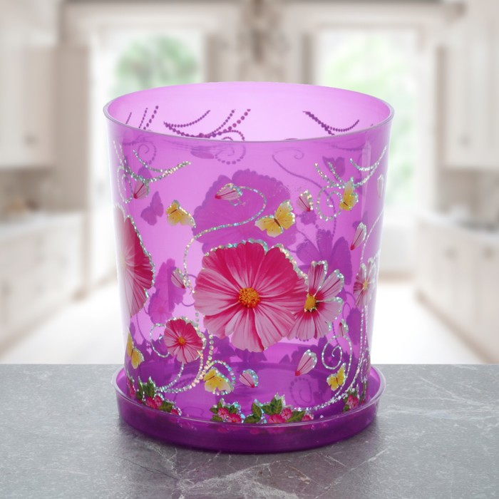 Горшок для орхидей 1,8 л "Камилла", поддон, прозрачно-фиолетовый