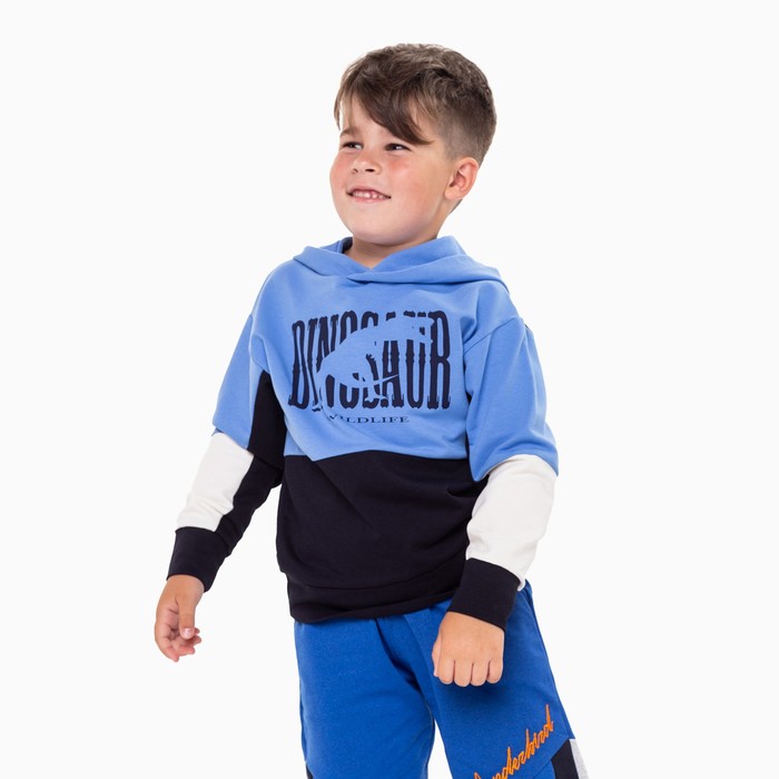 фото Джемпер (толстовка) для мальчика спортсмен дино, цвет голубой/синий, рост 110 см мануфактурная лавка