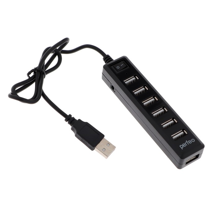 цена Разветвитель USB (Hub) Perfeo H034, 7 портов, USB 2.0, чёрный