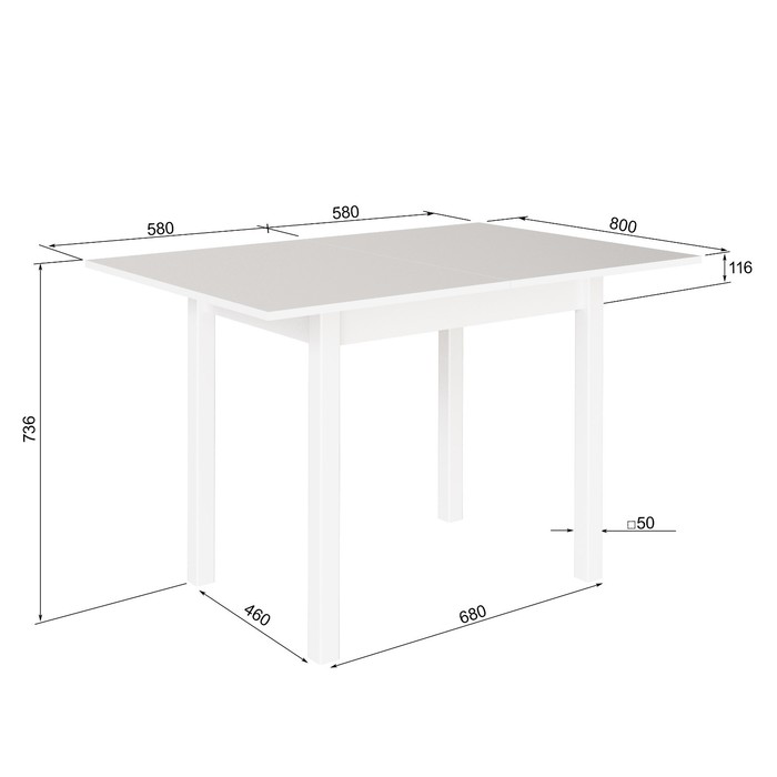 

Стол обеденный раскладной СО-07, 800х580(1160)х736, белый/белый