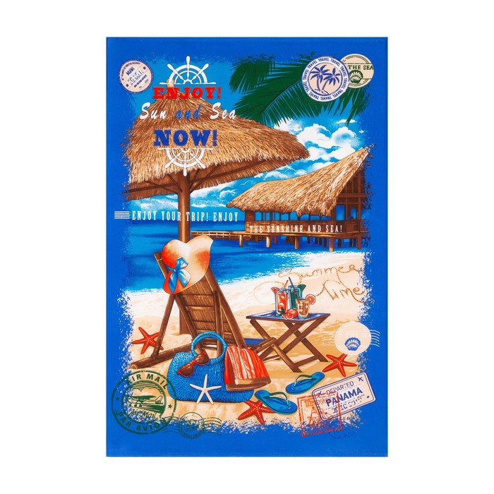 фото Полотенце пляжное релакс 100х150 см, синий, хлопок русский дом