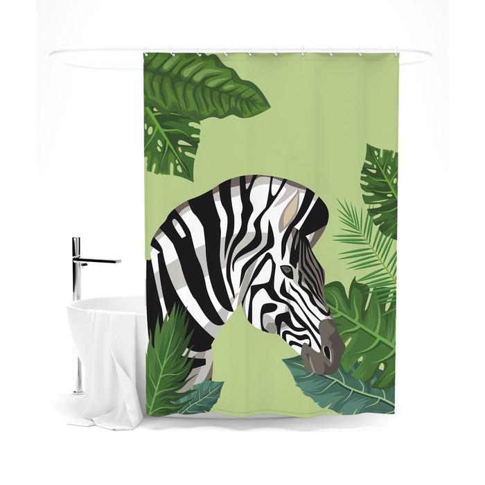 

Шторка для ванной «Сирень» «Зебра в джунглях», 145х180 см, цвет зелёный