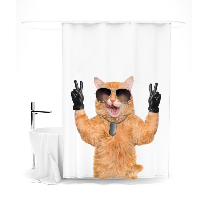 фото Шторка для ванной «сирень» «классный кот!», 145х180 см, цвет белый