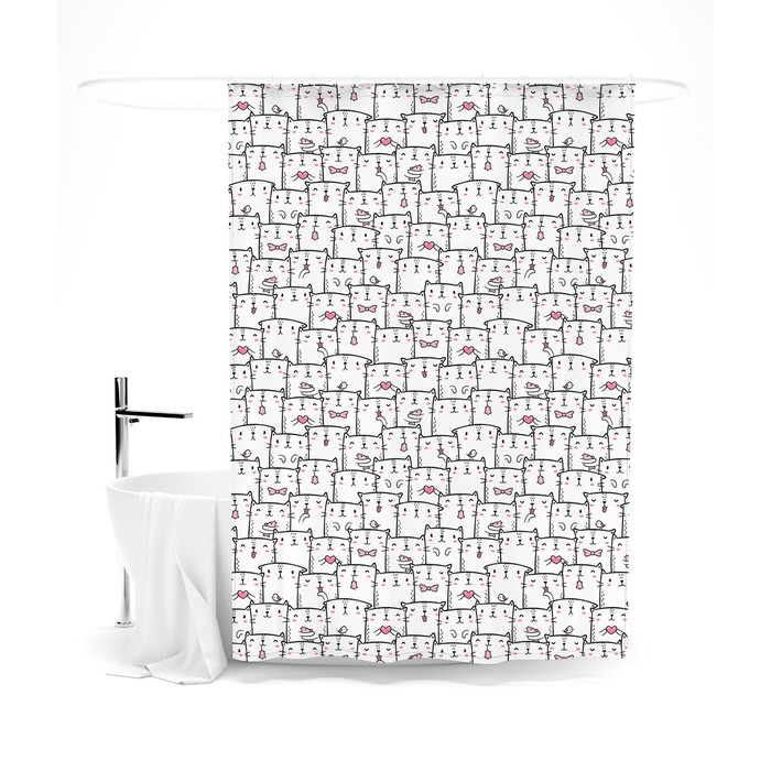 

Шторка для ванной «Сирень» «Кошачий фестиваль», 145х180 см, цвет белый