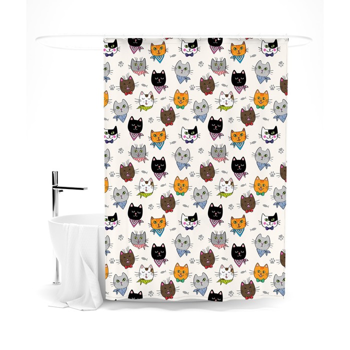 фото Шторка для ванной «сирень» «модные коты», 145х180 см, цвет белый