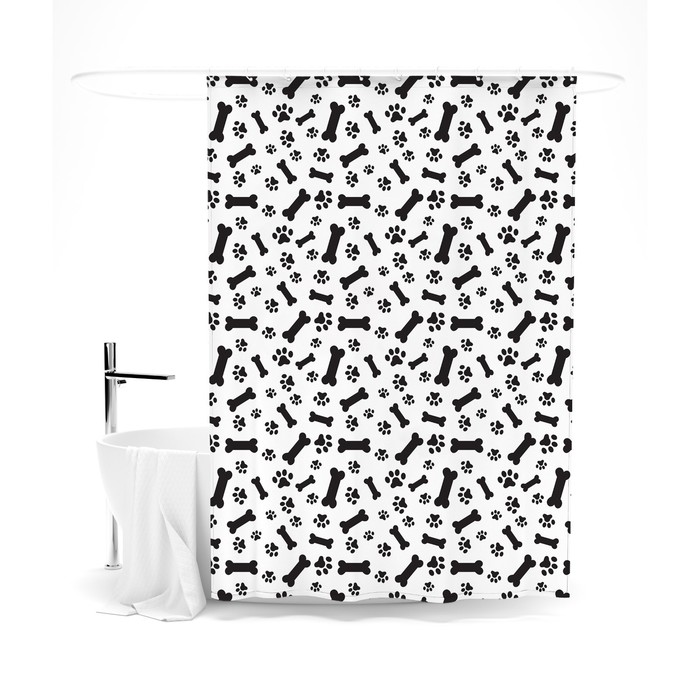 Шторка для ванной «Сирень» «Паттерн косточки и лапки», 145х180 см, цвет белый