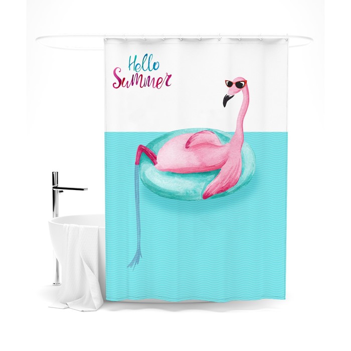 

Шторка для ванной «Сирень» «Фламинго на отдыхе», 145х180 см, цвет голубой