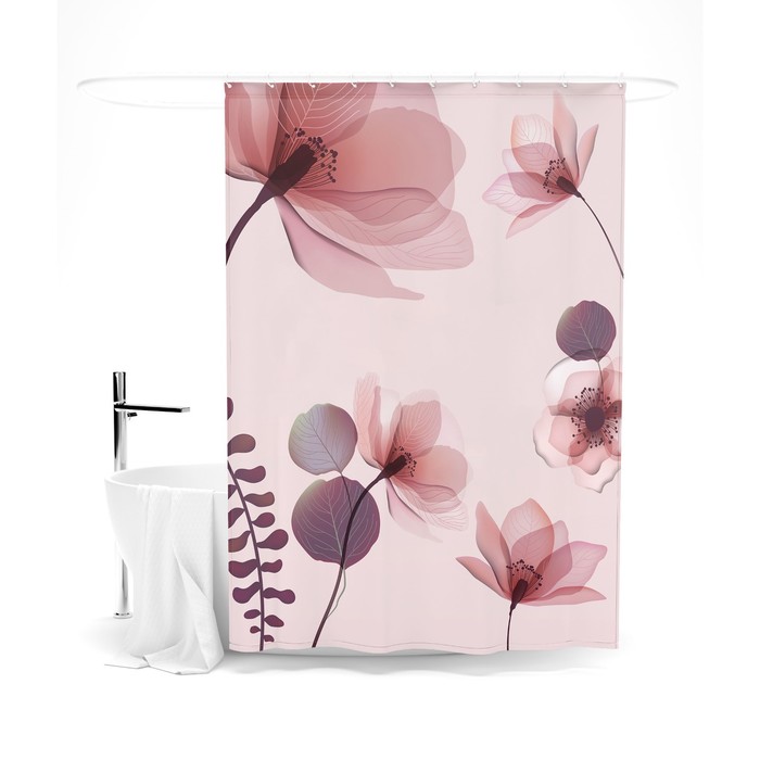 Шторка для ванной «Сирень» «Цветочное умиротворение», 145х180 см, цвет розовый