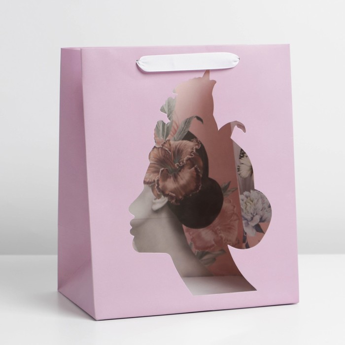Пакет подарочный ламинированный с пластиковым окном, упаковка, «Лилия», 30,5 х 25 х 17,5 см пакет подарочный с пластиковым окном 31х26х11 см холодное сердце