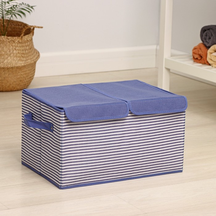 Короб стеллажный для хранения «Полосы», 44,5×30×24,5 см, цвет синий