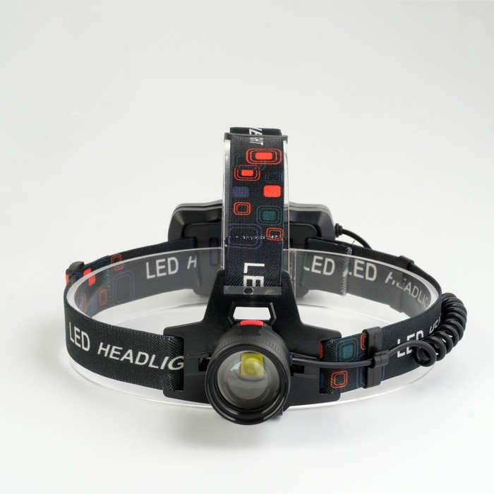 фото Фонарь налобный аккумуляторный, р50, 2х1200 мач, 3 режима, zoom, индикатор заряда, usb