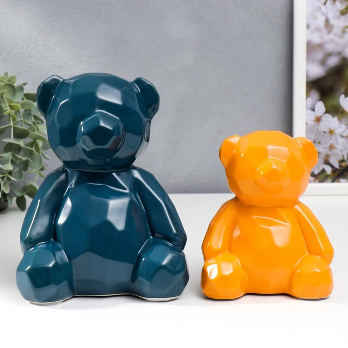 Сувенир керамика 3D "Медвежата" матовый синий и оранжевый н-р 2 шт 11,5х9,5х14 18,5х12х14,5 см  750