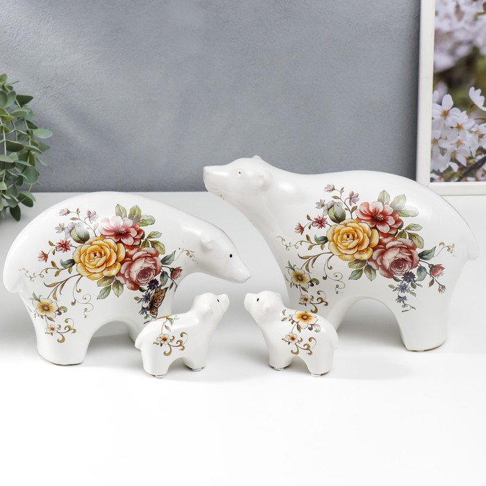 Сувенир керамика "Семья медведей" цветочная деколь набор 4 шт 6х3х9 15х6х21 16х7х25 см
