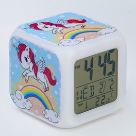 Часы настольные электронные "Единорог" с подсветкой, будильником, термометром, календарем