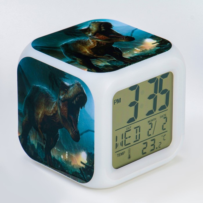Часы электронные настольные "Динозавр" с подсветкой, будильник, термометр, календарь, 8 х 8 см 7533