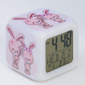 Часы настольные электронные "Зайка" с подсветкой, будильником, термометром, календарем