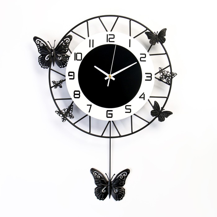 Часы настенные, серия: Маятник, Бабочки, плавный ход, 35 х 51 см