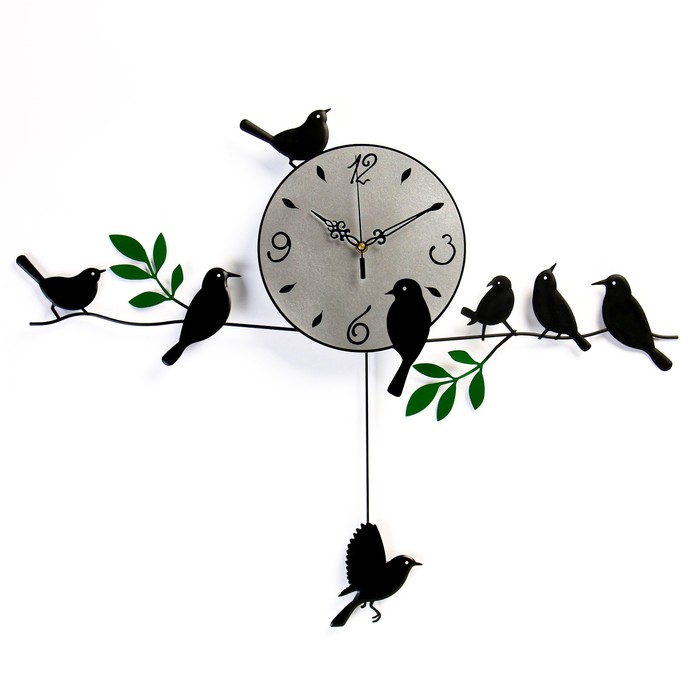 Часы настенные, серия: Маятник, Птички на веточках, плавный ход, 74 х 52 см