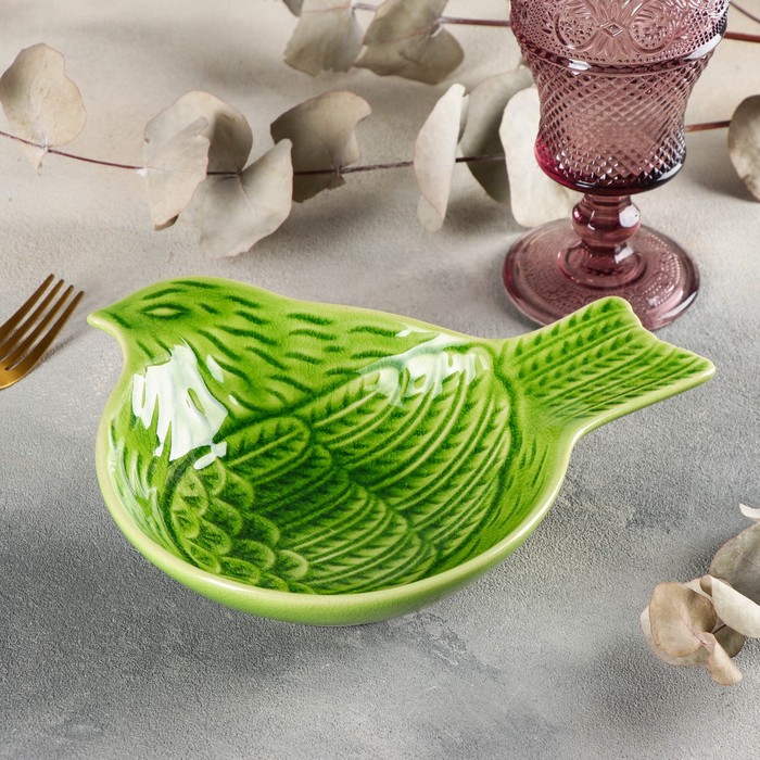 Салатник керамический «Птица», 22×18 см, цвет зелёный салатник керамический крафт 1 4 л 23×8 см цвет темно зелёный