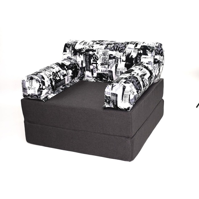 фото Бескаркасное кресло-кровать-пуф «вики», размер 100x100x75 см, рогожка, велюр, сити-графит wowpuff