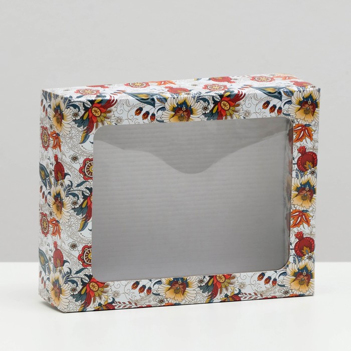 Коробка подарочная крышка-дно Цветы, с окном, 18 х 15 х 5 см