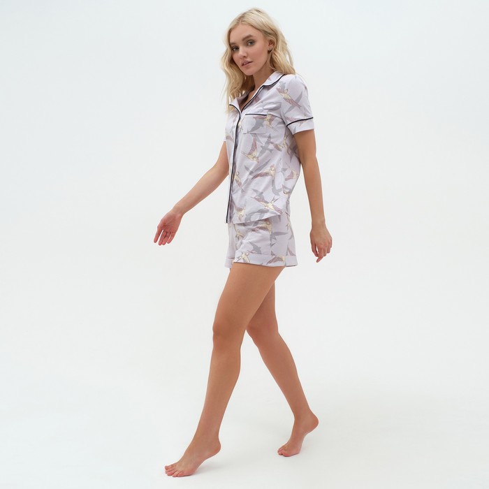 фото Пижама женская (рубашка и шорты) kaftan birds р. 52-54, серый