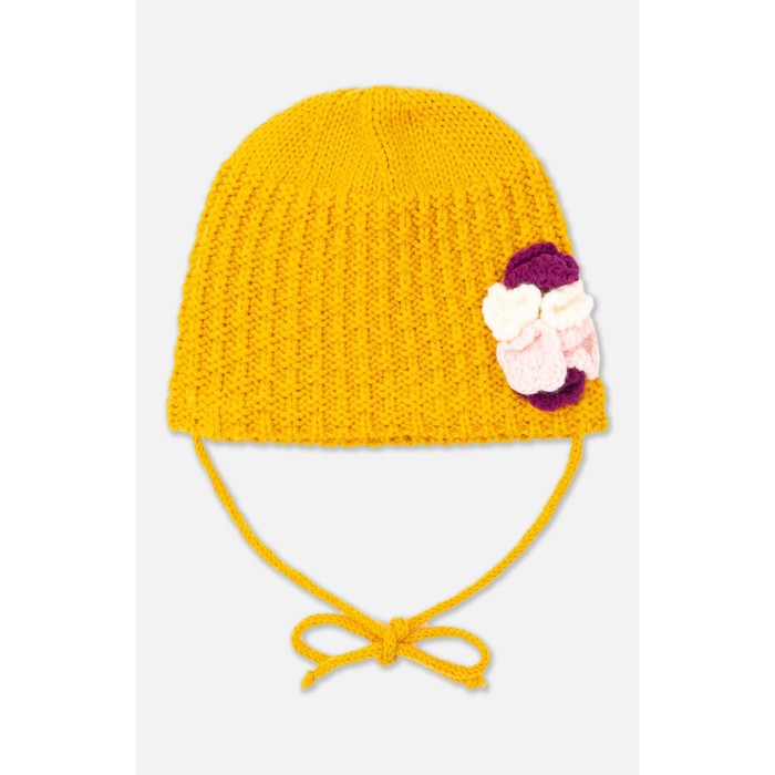Желтая вязаная шапка для девочки, размер 46