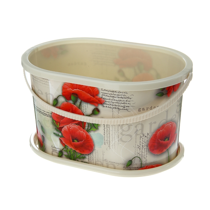 Кашпо 5 л "Маки", поддон, овальное