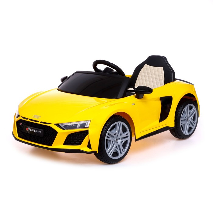 цена Электромобиль AUDI R8 SPYDER, EVA колёса, кожаное сидение, цвет жёлтый