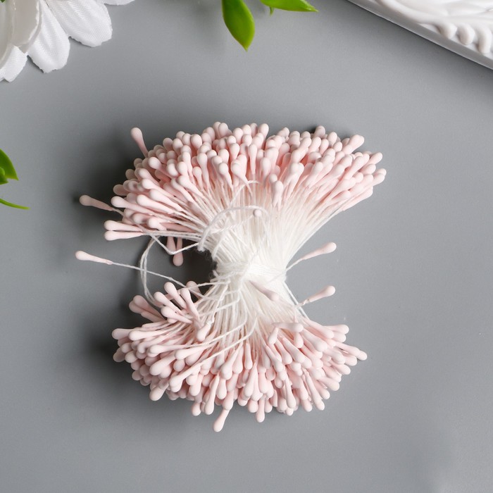 Тычинки для цветов Капельки матовые бледно-розовые d=1,5 мм набор 400 шт длина 6 см