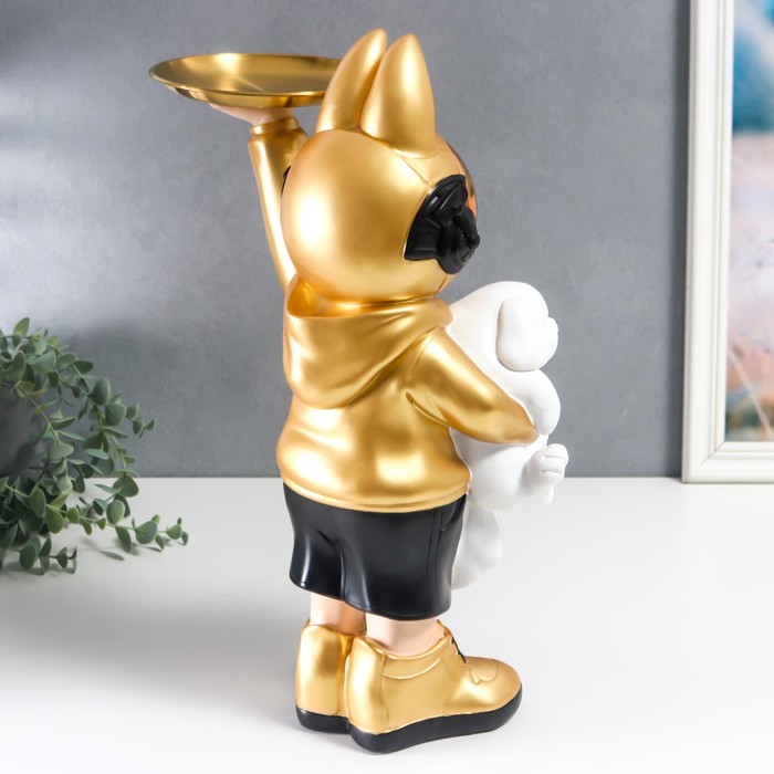 Сувенир полистоун подставка "Космонавт-кролик в золотом с пёсиком" 44х29 см 7503204