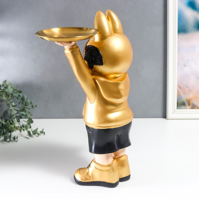 Сувенир полистоун подставка "Космонавт-кролик в золотом с пёсиком" 44х29 см 7503204