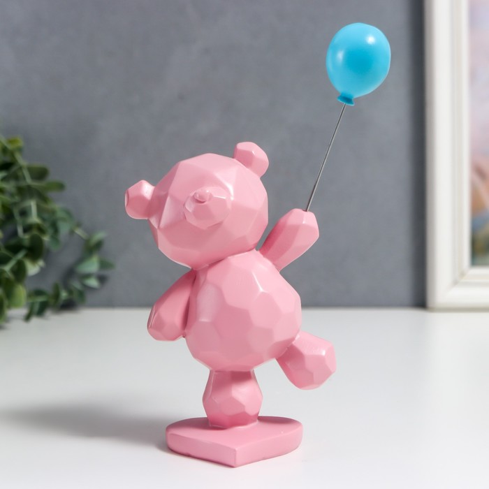 Сувенир полистоун 3D "Медвежонок с воздушным шариком" розовый 21,4х6х10 см
